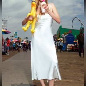 White Satin Effect Cut Out Dress